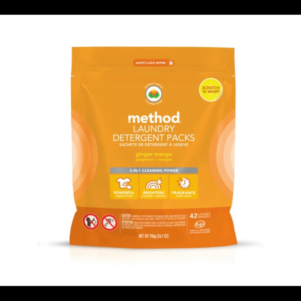 3 PACKS OF METHOD GINGER MANGO
Laundry Detergent Packs 42 Ct each